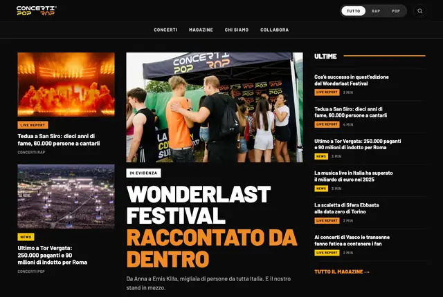 Home di ConcertiMag, magazine dei concerti rap e pop, con il racconto di un festival in apertura.