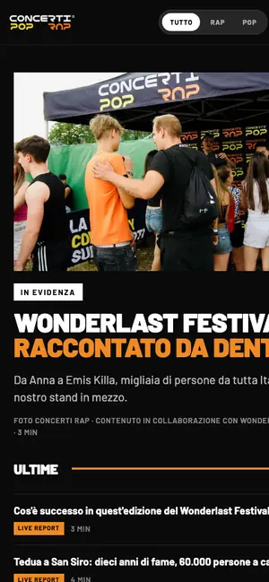 ConcertiMag su smartphone, con gli articoli in colonna.