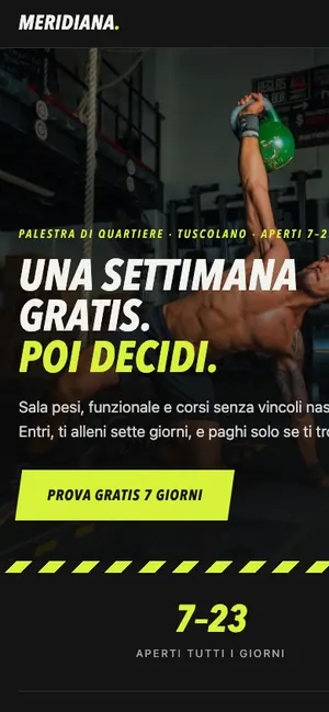 La palestra vista da smartphone, con orario dei corsi scorrevole.